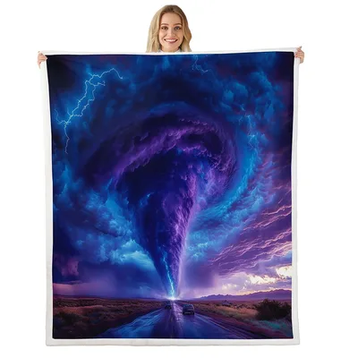 Purple Lightning Tornado Sky Blanket Stormy Road Art