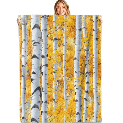 Autumn Birch Forest Blanket features realistic white tree