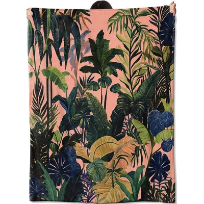 Tropical Jungle Leaves Pattern Blanket Lush Botanical Art for Home