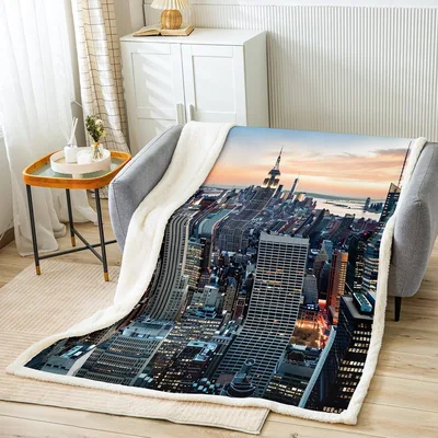 New York City Skyline at Sunset Blanket: Manhattan Cityscape Throw