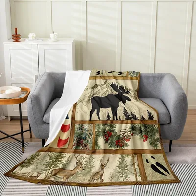 Rustic Lodge Moose and Pines Blanket: Woodland Wildlife Design