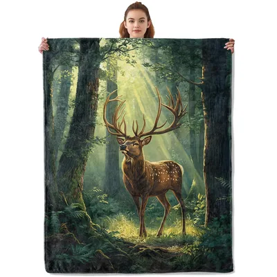 Majestic Deer in Forest Blanket: A Spotted Stag in Sunlit Woods