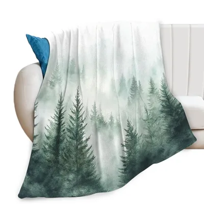 Misty Pine Forest Blanket: A Watercolor Woodland Scene
