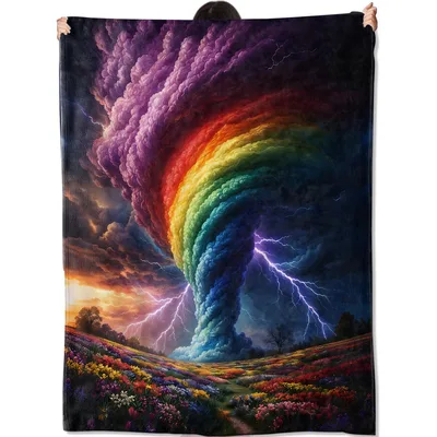 Rainbow Tornado Lightning Landscape Blanket for Storm Art Lovers