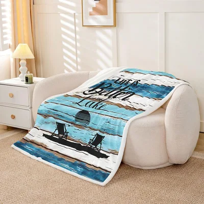 Lake House Dock Scene Blanket: Life is Better Around the Lake Design