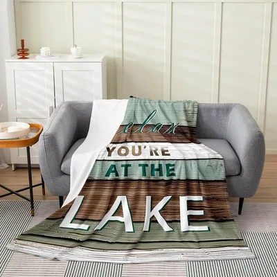 Relax You're at the Lake Blanket: Rustic Wood Print Design