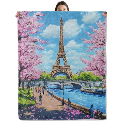 Paris Eiffel Tower Cherry Blossoms Blanket: A Romantic Parisian Scene