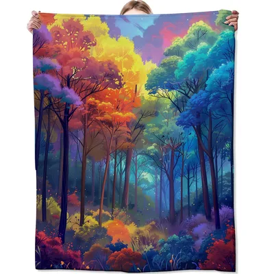 Rainbow Forest Trees Blanket: A Dreamy, Colorful Woodland Escape