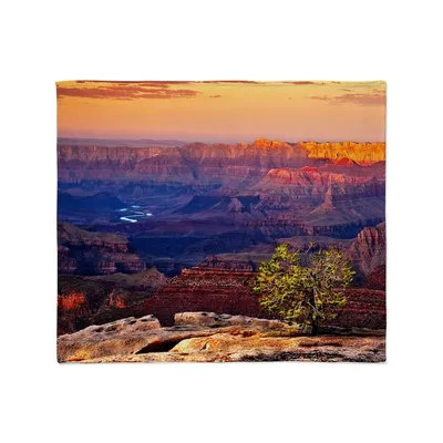 Grand Canyon Sunset Landscape Blanket: Rocky Cliffs and River View