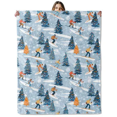 Winter Skiing Pattern Trees Blanket featuring skiers
