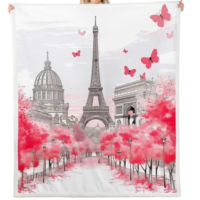 Eiffel Tower Cherry Blossom Blanket Paris Skyline Art
