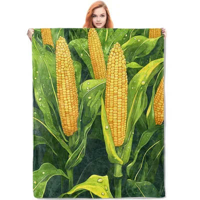 Golden Corn Stalks Blanket featuring realistic yellow corn ears
