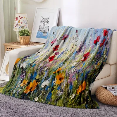 Monet Style Flower Meadow Blanket: Impressionist Wildflower Art