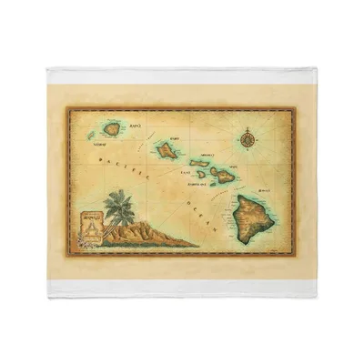 Vintage Hawaii Island Map Blanket