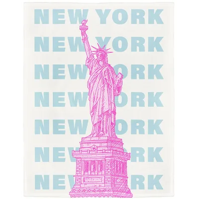 New York Statue Blanket: Pink Liberty with Blue Text