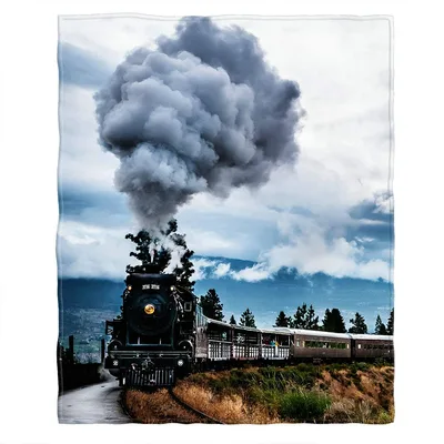Steam Train Through Mountains Blanket: Vintage Locomotive Print