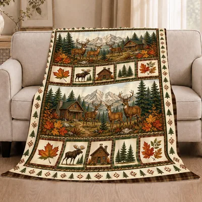 Cabin Deer Mountain Forest Blanket featuring rustic deer