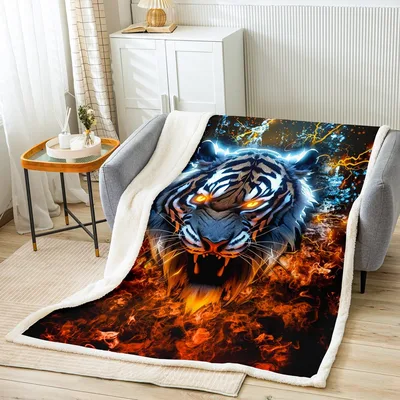 Blue Tiger Face Fire Blanket: Fierce Art for Your Living Space