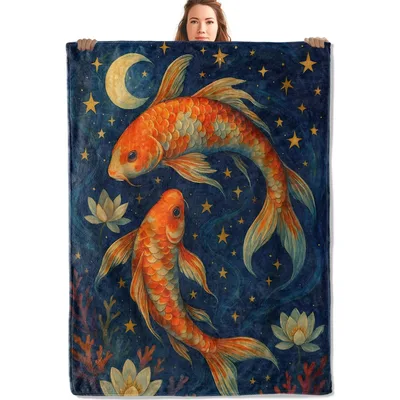 Koi Fish Pair Under Blanket: Celestial Koi and Stars Design