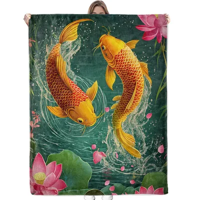 Golden Koi Fish Pair Blanket
