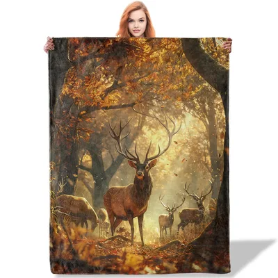 Autumn Deer in Forest Blanket: Majestic Stag and Golden Leaves