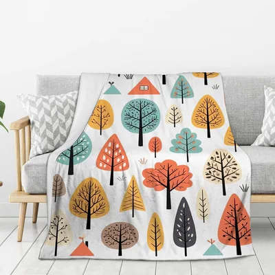 Colorful Tree Pattern Blanket featuring stylized geometric trees