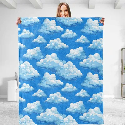 Blue Sky with Clouds Blanket: Fluffy White Puffy Clouds on Blue