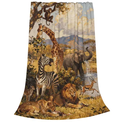 African Savannah Safari Animals Blanket featuring realistic lions