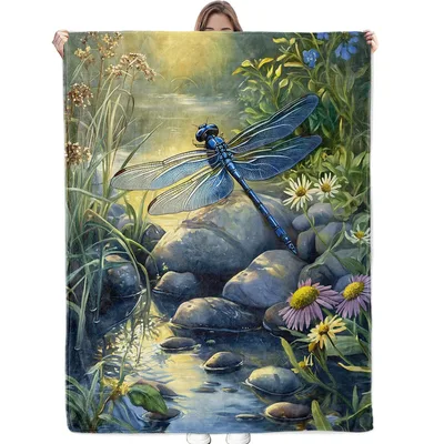Dragonfly by Rocky Stream Blanket: Nature Art for Insect Lovers