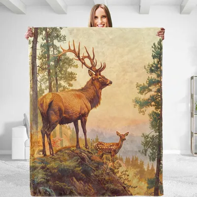 Deer and Fawn Blanket: Forest Wildlife Art for Nature Lovers