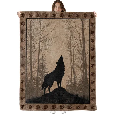 Howling Wolf Forest Silhouette Blanket for Nature Lovers