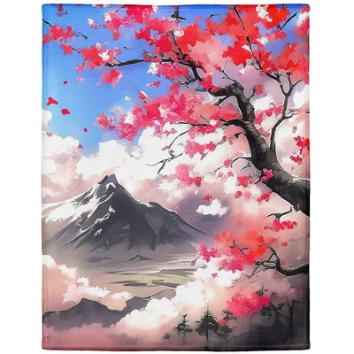 Cherry Blossoms Mount Fuji Blanket: A Serene Japanese Landscape Print