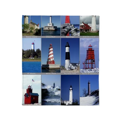 Lake Michigan Lighthouses Collage Blanket