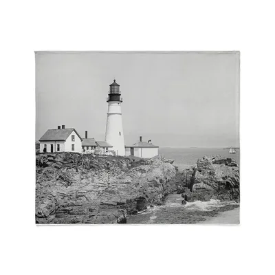 Portland Head Lighthouse Blanket features a vintage black