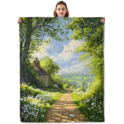 Sunlit Forest Path Cottage Blanket
