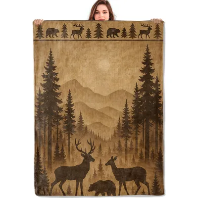Deer and Bear Forest Silhouette Blanket – Deer