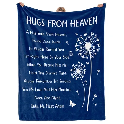 Navy Dandelion Hugs Blanket: Hugs from Heaven Memorial Poem Design