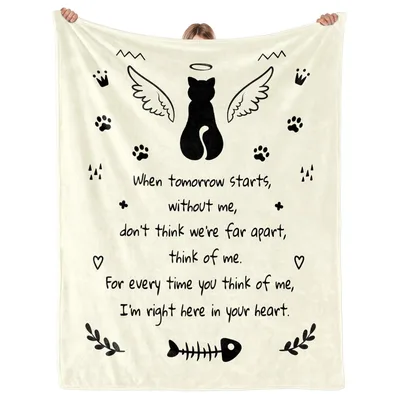 Cat Memorial Blanket: Angel Silhouette and Heartfelt Sympathy Poem
