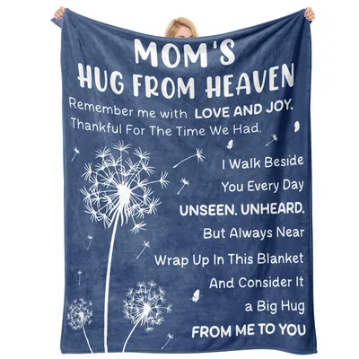 Navy Dandelion Memorial Hug Blanket features Mom's Hug