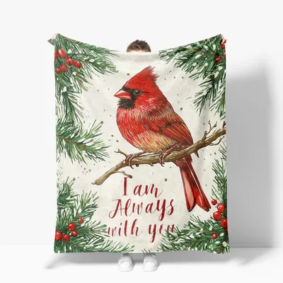 Cardinal Memorial with Pine Blanket: A Red Bird and Comforting Words
