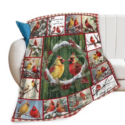 Cardinal Wreath Snowfall Memories Blanket: Angel Quote Design