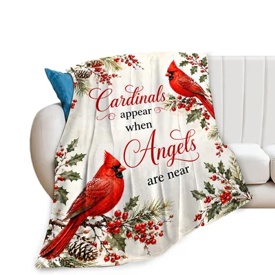 Cardinal Angel Ivory Holly Blanket features red birds