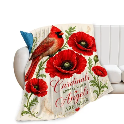 Cardinal Bird Poppies Blanket: Angels Near Design