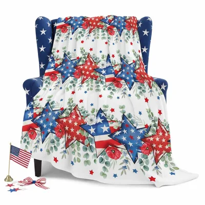 Patriotic Stars Floral Pattern Blanket featuring large stars