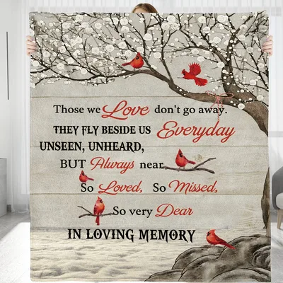 Those We Love Blanket: A Memorial Design with Cardinals and Flowers