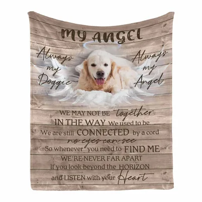 Always My Doggie Blanket featuring a winged golden retriever