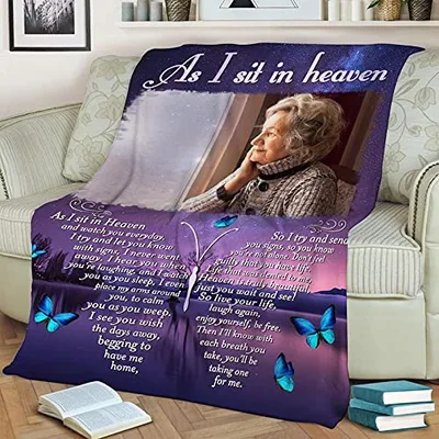 As I Sit In Heaven Memorial Blanket Comforting Poetry and Butterflies