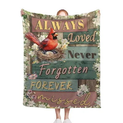 Cardinal Always Loved Memorial Blanket featuring rustic wood signs