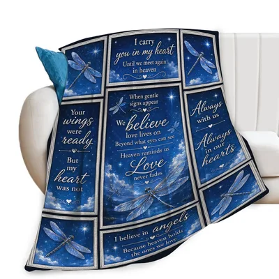 Dragonfly Memorial Quotes Panels Blanket: Comforting Sky Design