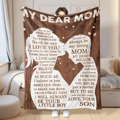 Mother Gift from Son Blanket My Dear Mom Silhouette Design